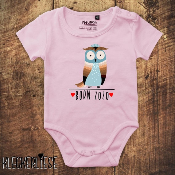 kleckerliese Babybody Body "Born 2020 Tiermotiv Eule" Fair Wear Jungen Mädchen Motiv Aufdruck