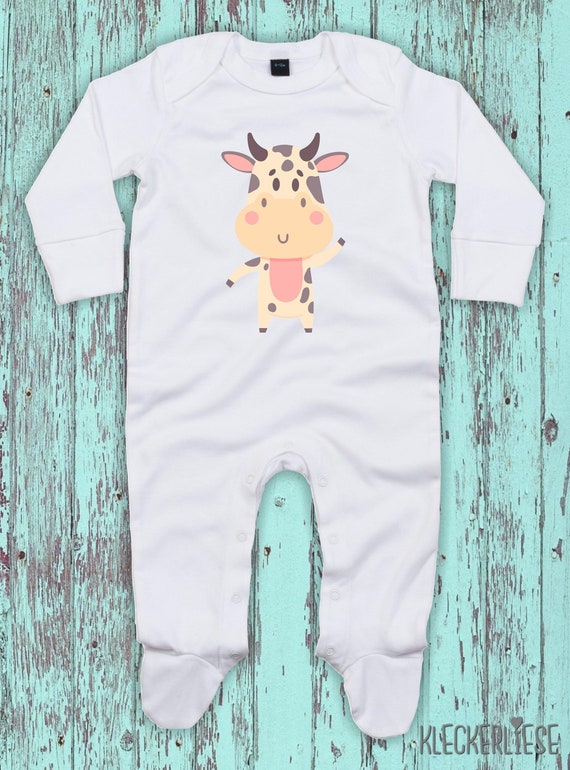 Kleckerliese Baby Schlafanzug "Tiermotiv Kuh Bulle" Sleepsuit Langarm Jungen Mädchen Einteiler Strampler