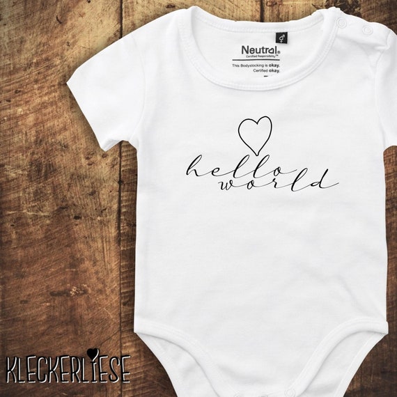 kleckerliese Babybody Body "Hello World Herz" Fair Wear, Bio, Organic Baby Jungen Mädchen