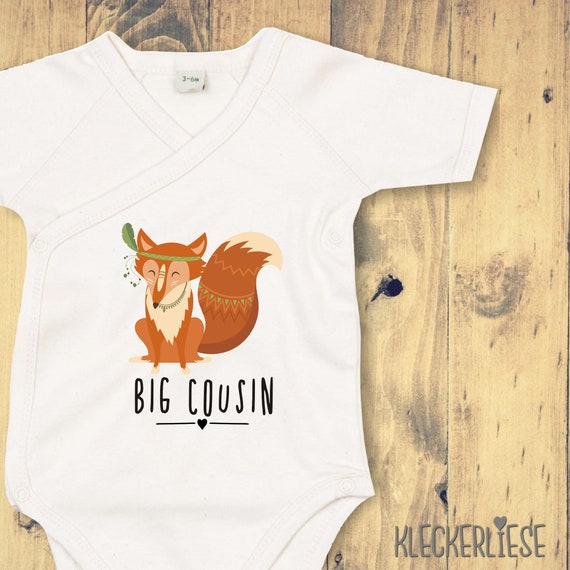 Kleckerliese Wrap Baby Body "Big Cousin" Animal Motifs Fox Babybody Romper Wrap Body Organic Kimono Short Sleeve