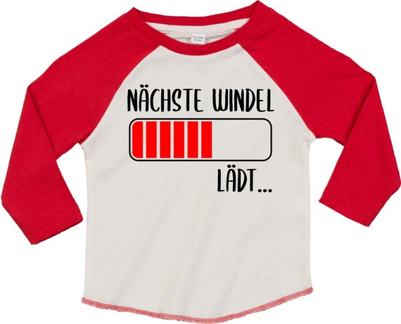 Kleckerliese Baby Kinder T-Shirt Langarmshirt  "nächste Windel lädt…" Raglan-Ärmel Jungen Mädchen