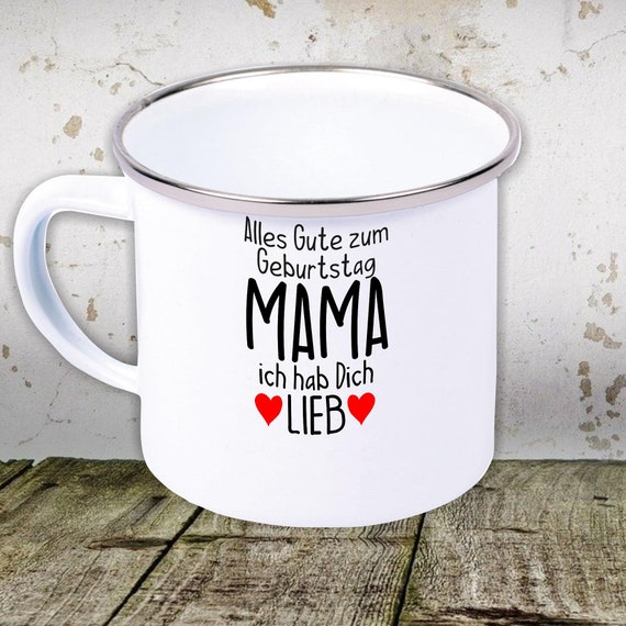 kleckerliese Emaille Kindertasse Teetasse Tasse "Alles Gute MAMA ich hab Dich Lieb" Camping Zelten Retro Becher