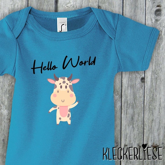 Baby Body "Hello World Kuh" Babybody Strampler Jungen Mädchen