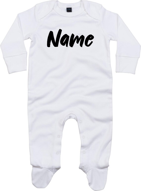 Kleckerliese Baby Schlafanzug mit Wunschnamen "Wunschname Name Wunschtext" Sleepsuit Langarm Jungen Mädchen Einteiler Strampler