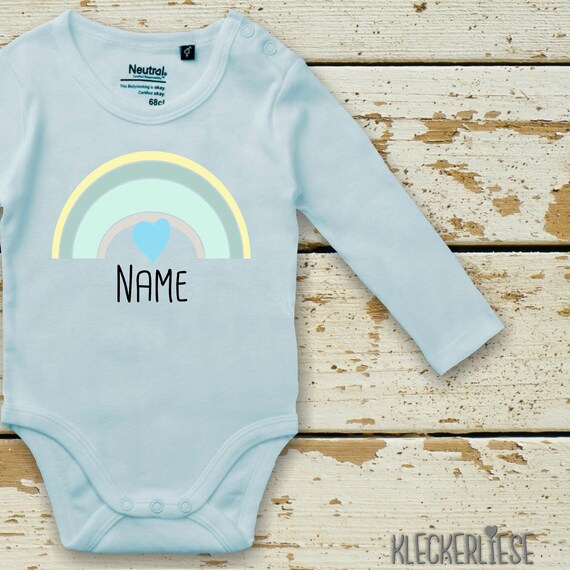 Langarm Body mit Wunschname Babybody "Regenbogen mit Wunschname" Fair Wear Bio Organic