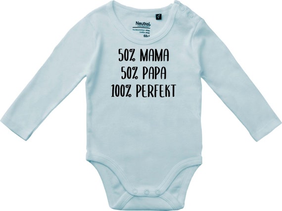 Langarm Babybody Body "50 Prozent Mama 50 Prozent Papa 100 Prozent perfekt" Fair Wear