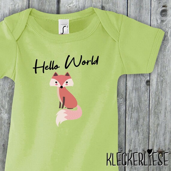 Baby Body "Hello World Fuchs" Babybody Strampler Jungen Mädchen