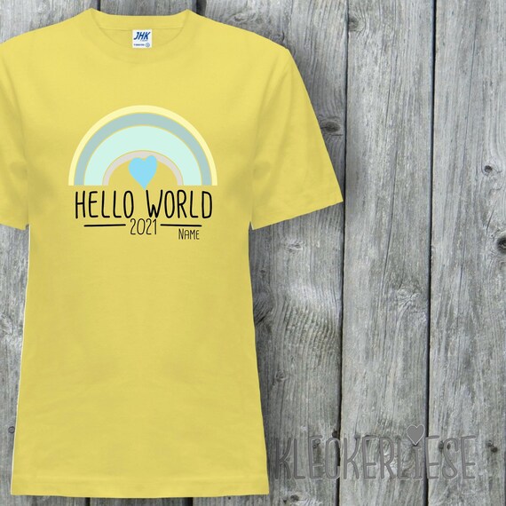 Kinder T-Shirt mit Wunschname "Hello World 2021 Wunschname" Shirt Jungen Mädchen Baby Kind
