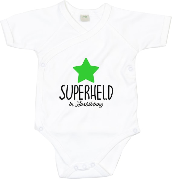 kleckerliese Wickel Baby Body "Superheld in Ausbildung" Babybody Strampler Wickelbody Organic Kimono Kurzarm