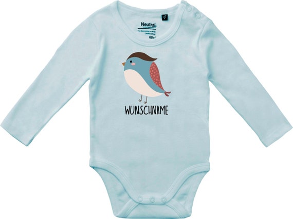 kleckerliese Langarm Babybody "Wunschname Vogel" Baby Body Jungen Mädchen Longsleeve Fair Wear