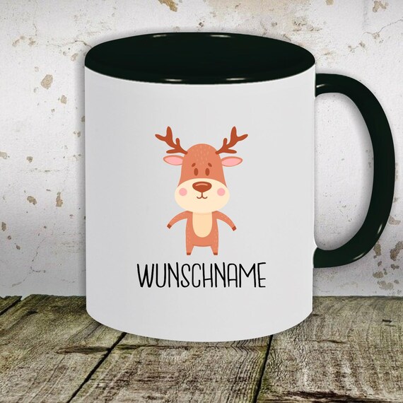 kleckerliese Kindertasse Teetasse Tasse Motiv "Tiermotiv mit Wunschnamen Elch Reh Hirsch" mit Wunschnamen Milch Kakao Kaffeetasse