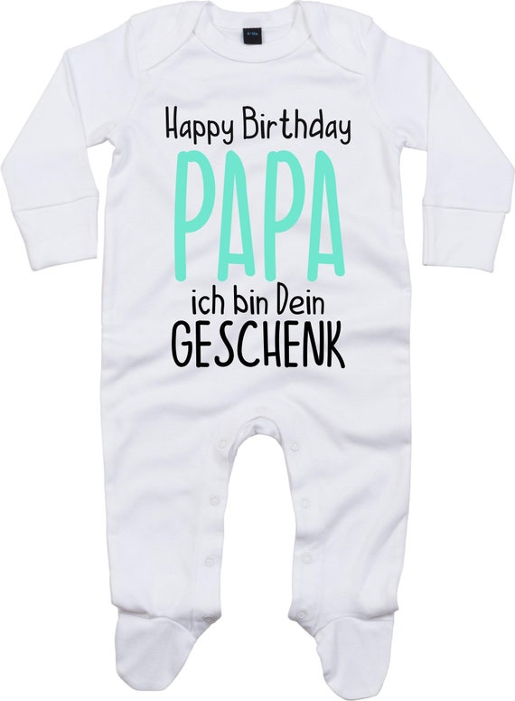 Kleckerliese Baby Schlafanzug "Happy Birthday PAPA ich bin dein Geschenk" Sleepsuit Langarm Jungen Mädchen Einteiler Strampler