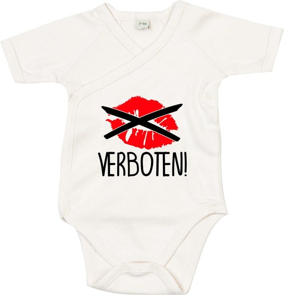 kleckerliese Wickel Baby Body "Küssen Verboten" Babybody Strampler Wickelbody Organic Kimono Kurzarm