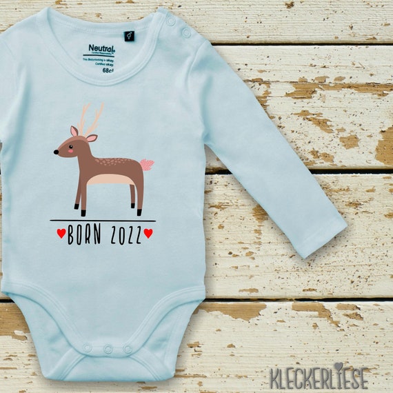 Langarm Body Babybody "Born 2022 Tiermotiv Reh" Fair Wear Bio Organic