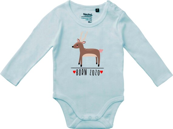 kleckerliese Langarm Babybody "Born 2020 Tiermotiv Reh" Baby Body Jungen Mädchen Longsleeve Fair Wear