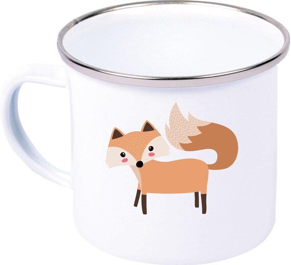 kleckerliese Emaille Kindertasse Teetasse Tasse Motiv Tiermotive Tiere mit Camping Zelten Retro Becher