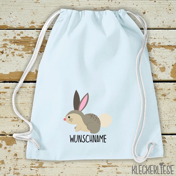 Kleckerliese Gymsack "Rabbit with Desired Name" Backpack Bag Cloth Bag Gym Bag Carrying Bag Kita School Enrollment Change of Clothes