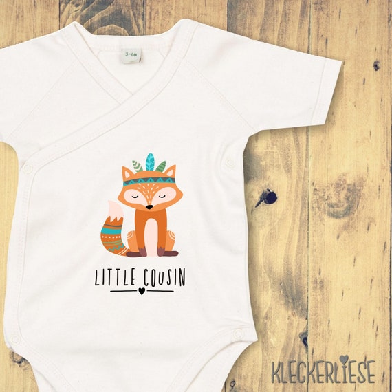 kleckerliese Wickel Baby Body "Little Cousin" Tiermotive Fuchs Babybody Strampler Wickelbody Organic Kimono Kurzarm