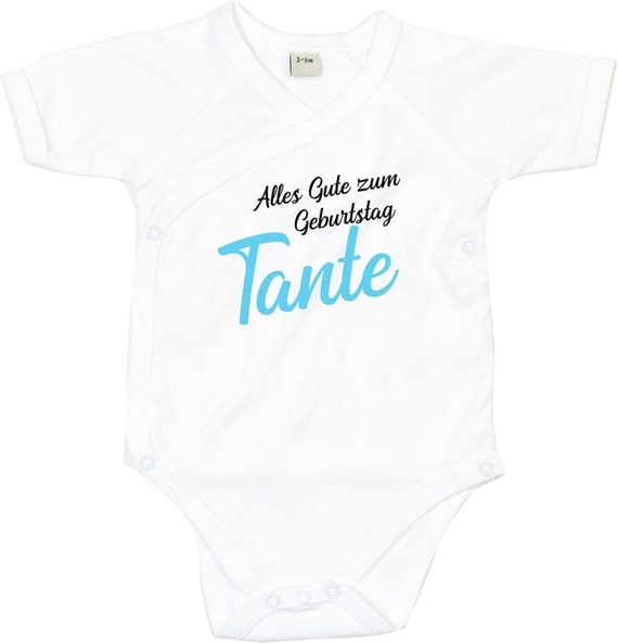 kleckerliese Wickel Baby Body "Alles Gute TANTE" Babybody Strampler Wickelbody Organic Kimono Kurzarm