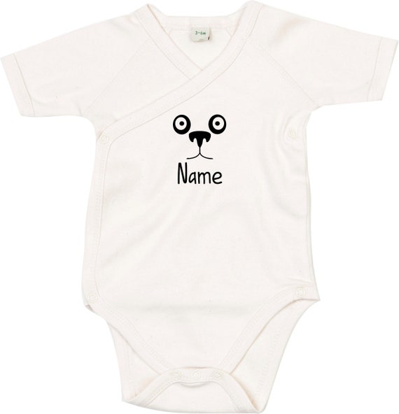 kleckerliese Wickel Baby Body "Tiere Pandabär Panda Wunschname" Babybody Strampler Wickelbody Organic Kimono Kurzarm