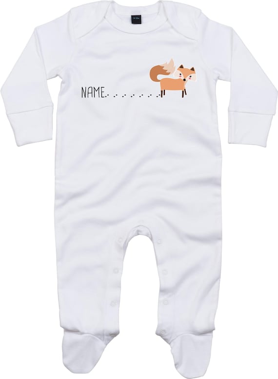 Kleckerliese Baby Schlafanzug mit Wunschnamen "Wunschname Fuchs mit Spur Name Fox" Sleepsuit Langarm Jungen Mädchen Einteiler Strampler