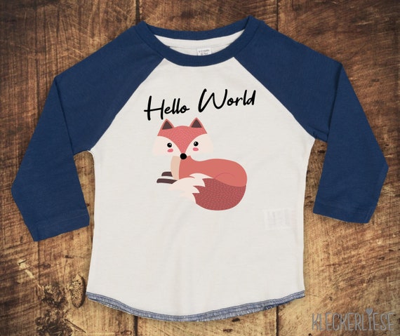 Kleckerliese Baby Kinder T-Shirt Langarmshirt "Hello World Fuchs" Raglan-Ärmel Jungen Mädchen