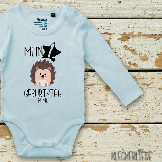 Langarm Body mit Wunschname Babybody "Mein 1. Geburtstag Igel mit Wunschname" Fair Wear Bio Organic