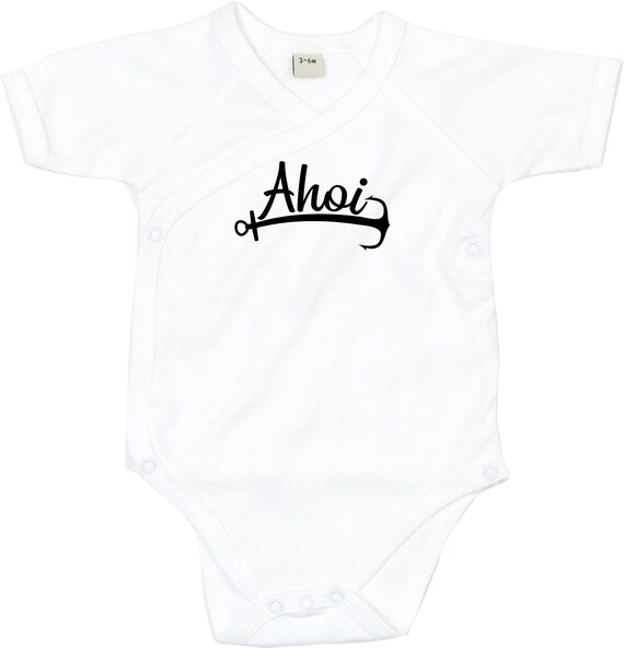 kleckerliese Wickel Baby Body "Ahoi Anker Meer Heimat" Babybody Strampler Wickelbody Organic Kimono Kurzarm