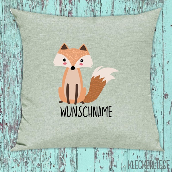 kleckerliese Kissen "Fuchs" mit Wunschnamen individuell Tiere Natur Wald Wiese Kissenhülle Deko Sofa mit Kissenfüllung