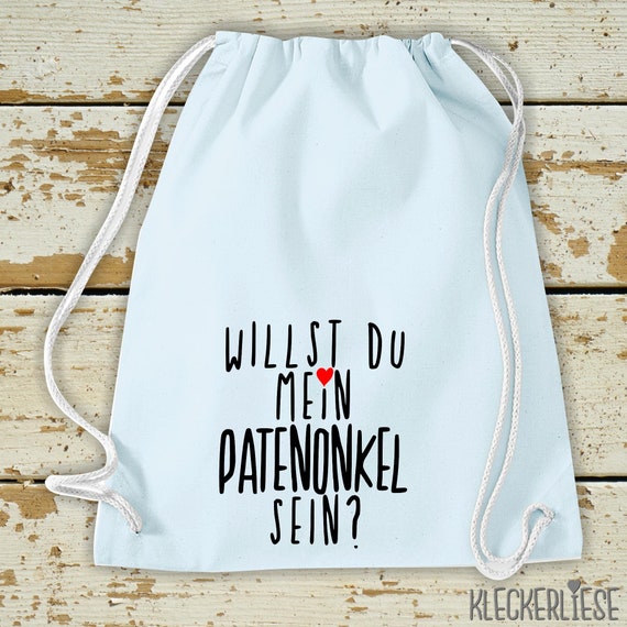 Kleckerliese Gymsack "Willst Du Mein Patentonkel Sein?" Rucksack Bag Stoffbeutel Turnbeutel Tragetasche