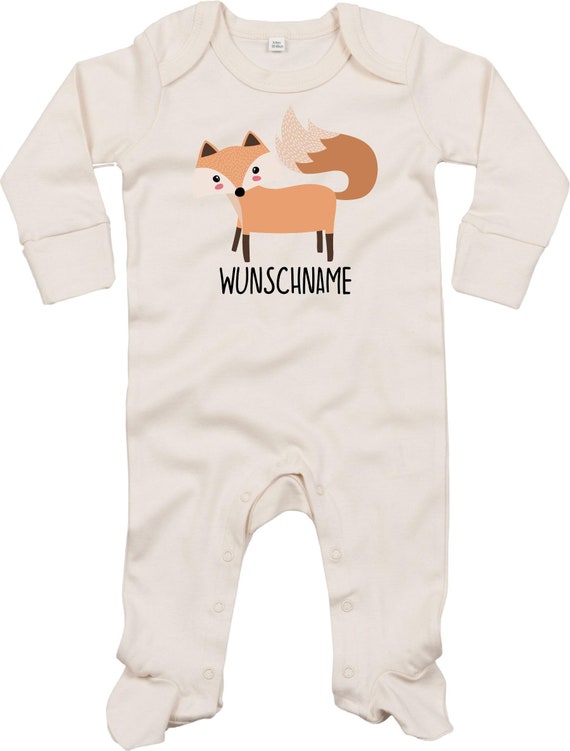 Kleckerliese Baby Schlafanzug mit Wunschnamen "Wunschname Fuchs" Sleepsuit Langarm Jungen Mädchen Einteiler Strampler