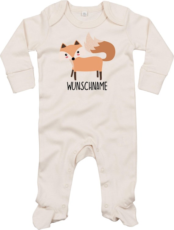 Kleckerliese Baby Schlafanzug mit Wunschnamen "Wunschname Fuchs" Sleepsuit Langarm Jungen Mädchen Einteiler Strampler