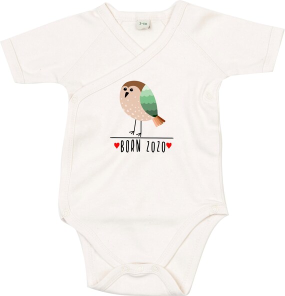 kleckerliese Wickel Baby Body "Born 2020 2021 2022 Tiermotiv Vogel" Babybody Strampler Wickelbody Organic Kimono Kurzarm