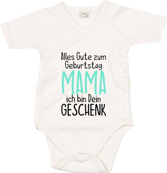 kleckerliese Wickel Baby Body "Alles Gute MAMA ich bin dein Geschenk" Babybody Strampler Wickelbody Organic Kimono Kurzarm