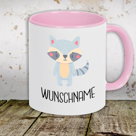 kleckerliese Kindertasse Teetasse Tasse Motiv "Tiermotiv mit Wunschnamen Waschbär" mit Wunschnamen Milch Kakao Kaffeetasse