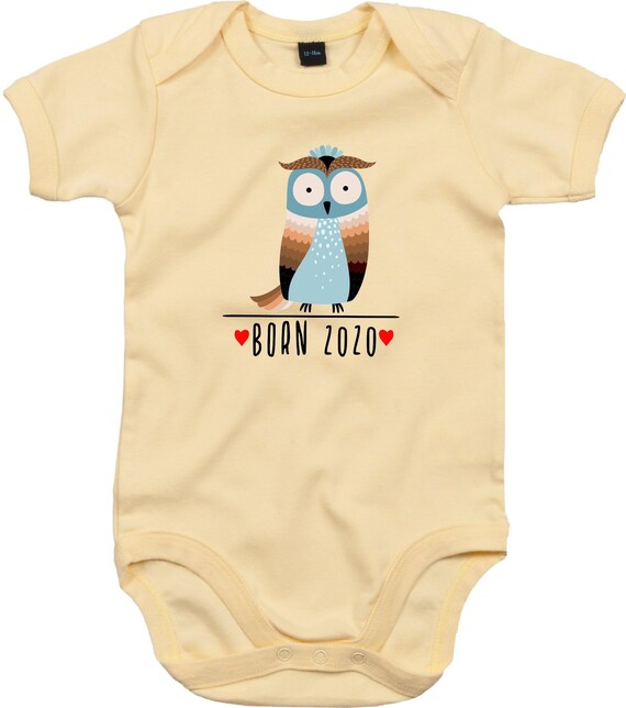 kleckerliese Baby Body "Born 2020 Tiermotiv Eule" mit Wunschtext oder Name Babybody Strampler Jungen Mädchen Kurzarm