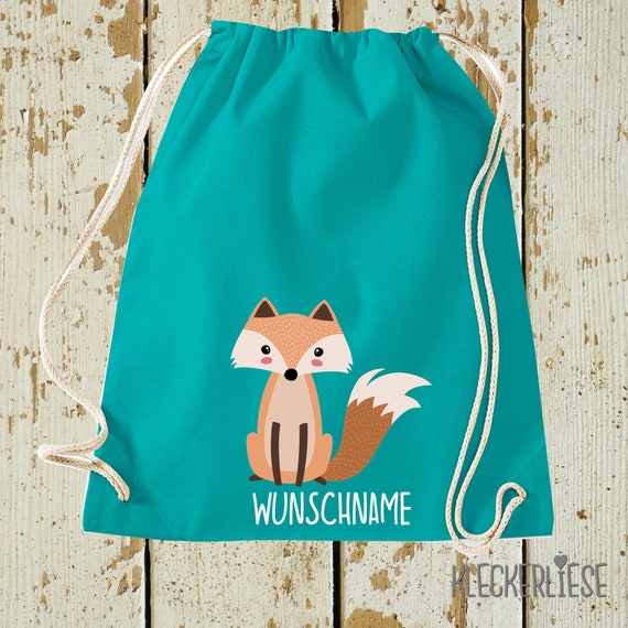 Kleckerliese gym bag "Fox with desired name" backpack bag, fabric bag, gym bag, carry bag, daycare school, change of clothes