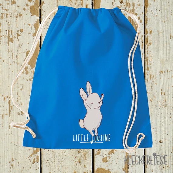 Kleckerliese Turnbeutel "Little Cousine Hase" Rucksack Bag Stoffbeutel Gymsack Kita Schule  Einschulung Wechselsachen 27 Farben