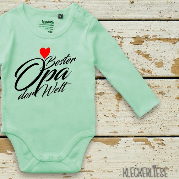 kleckerliese Long Sleeve Baby Bodysuit "Best Grandpa in the World" Baby Bodysuit Boys Girls Long Sleeve Fair Wear