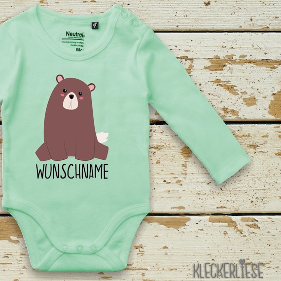 Long-sleeved bodysuit baby bodysuit "..............." with desired name Fair Wear Bio Organic
