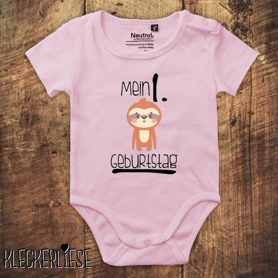 kleckerliese Babybody Body "Mein 1. Geburtstag Faultier" Fair Wear, Bio, Organic Baby Jungen Mädchen