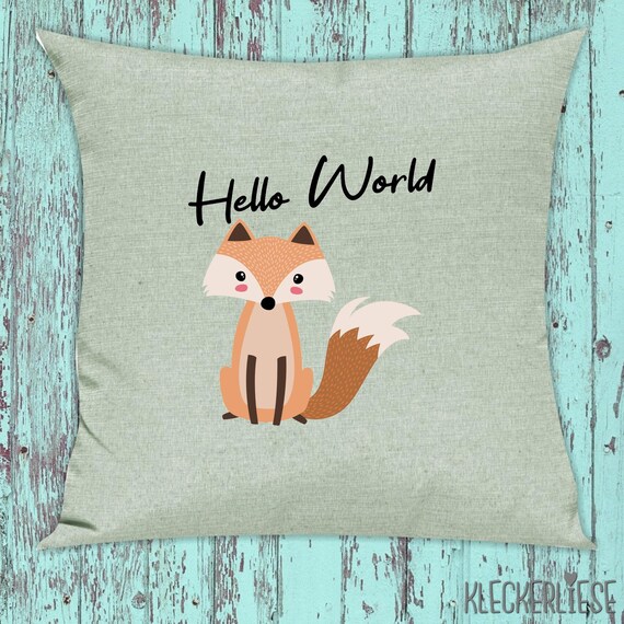 kleckerliese Kissen "Hello World Fuchs" Kissenhülle Deko Sofa Hülle Kissenbezug