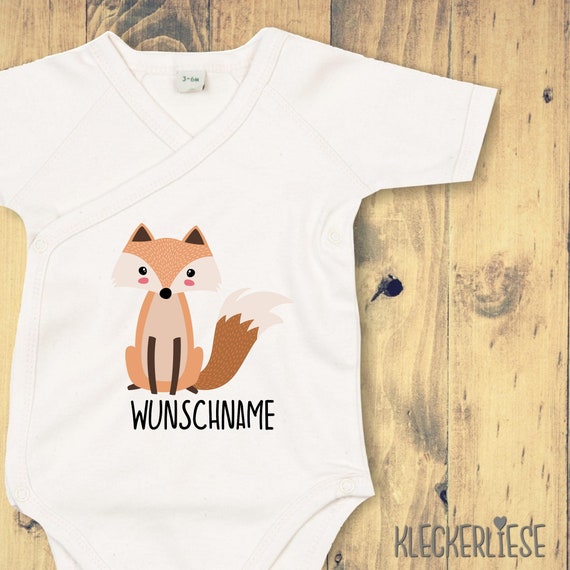 kleckerliese wrap baby body "desired name fox" baby body romper wrap body organic kimono short sleeve