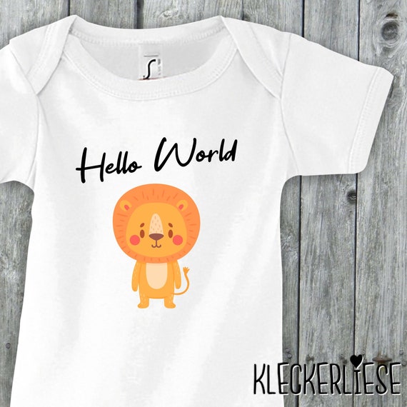 Baby Body "Hello World Löwe" Babybody Strampler Jungen Mädchen