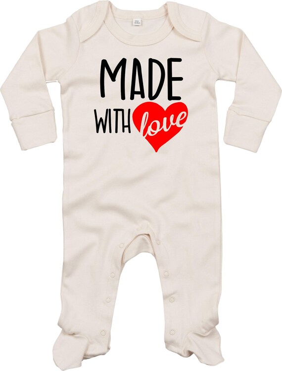 Kleckerliese Baby Schlafanzug "Made with Love" Sleepsuit Langarm Jungen Mädchen Einteiler Strampler