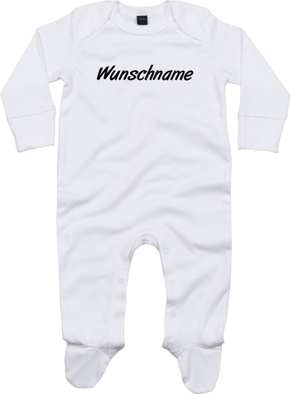 Kleckerliese Baby Schlafanzug mit Wunschnamen "Wunschname Name Wunschtext" Sleepsuit Langarm Jungen Mädchen Einteiler Strampler