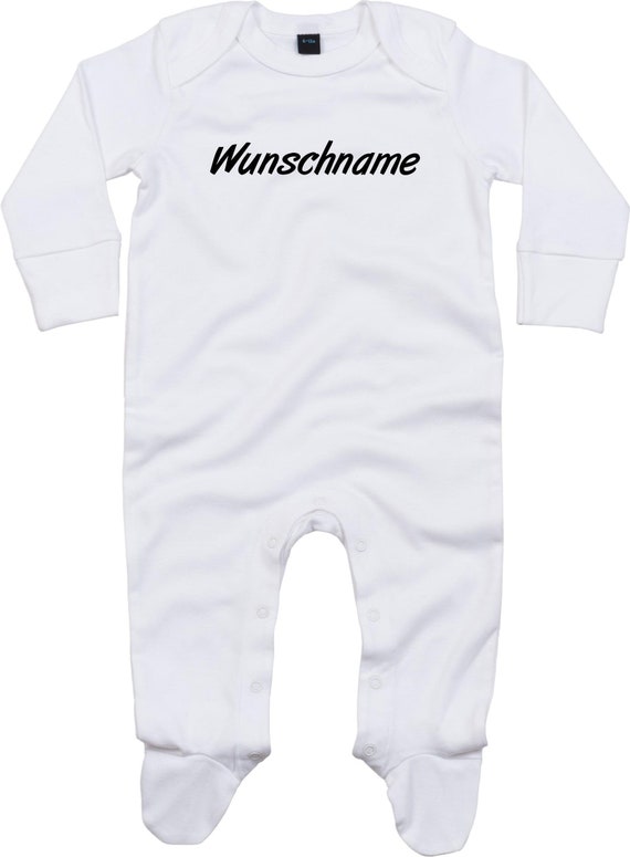 Kleckerliese Baby Schlafanzug mit Wunschnamen "Wunschname Name Wunschtext" Sleepsuit Langarm Jungen Mädchen Einteiler Strampler