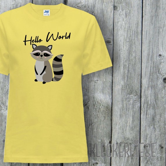 Kinder T-Shirt "Hello World Waschbär" Shirt Jungen Mädchen Baby Kind