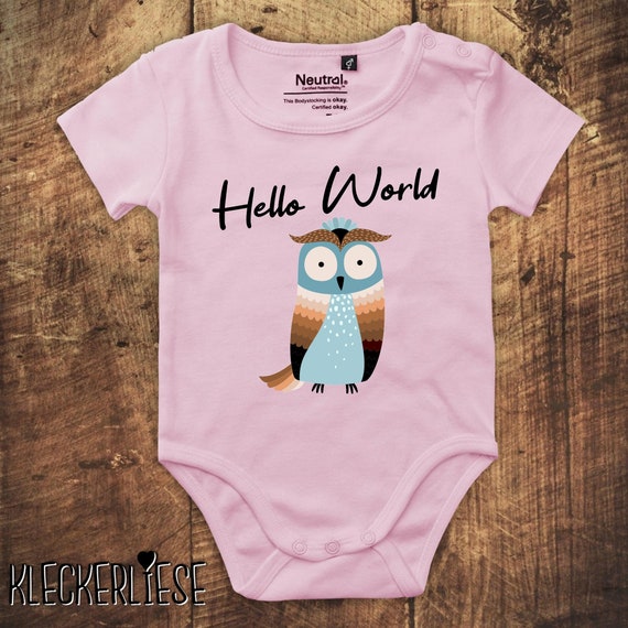 kleckerliese Babybody Body "Hello World Eule" Fair Wear, Bio, Organic Baby Jungen Mädchen