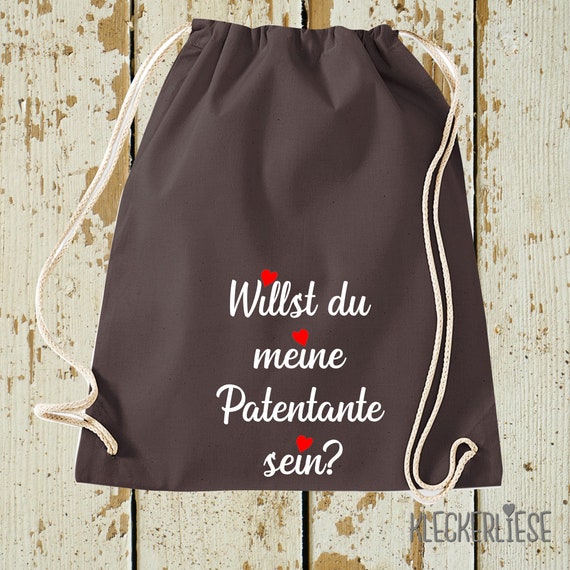 Kleckerliese Gymsack "Willst Du Meine Patentante Sein?" Rucksack Bag Stoffbeutel Turnbeutel Tragetasche